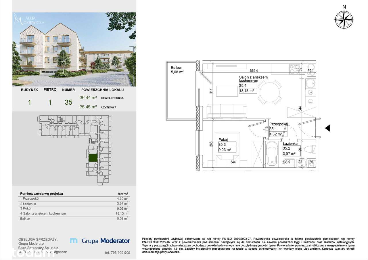 Nowe 2 pokoje| Osielsko |Aleja Mickiewicza | Balkon | Winda |Promocja! - Pełny obrazek: 5/11