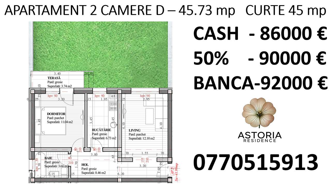 Apartament 2 camere 45.73 m curte 45 m Lunca Cetatuii Str. Micsunele - Imagine principală: 2/12