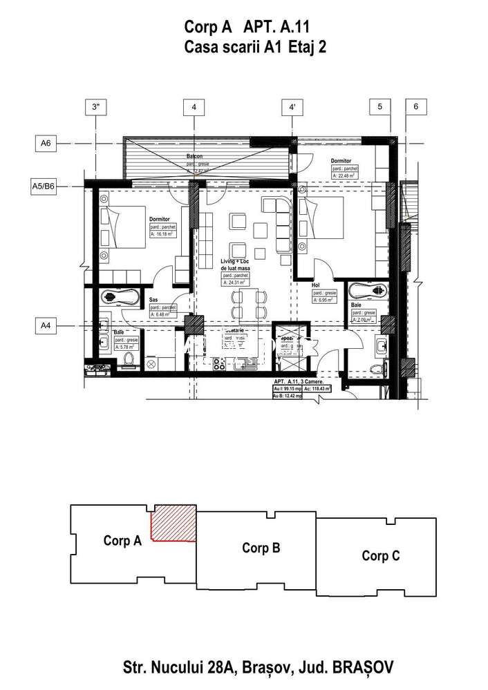 Apartament cu 3 camere | Noua | 100 mp Utili - Imagine principală: 3/20