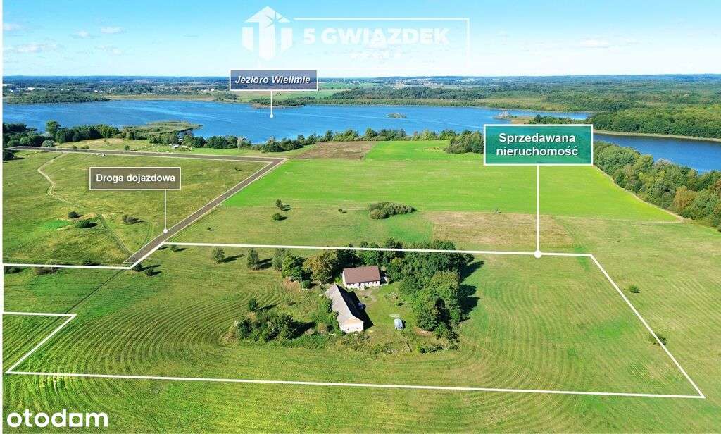 Siedlisko 4,89 ha blisko jeziora -dom i bud. gosp.