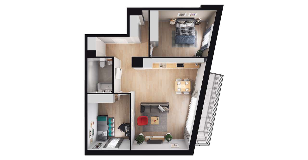 3-pokojowe mieszkanie 64m2 + balkon - Pełny obrazek: 2/8