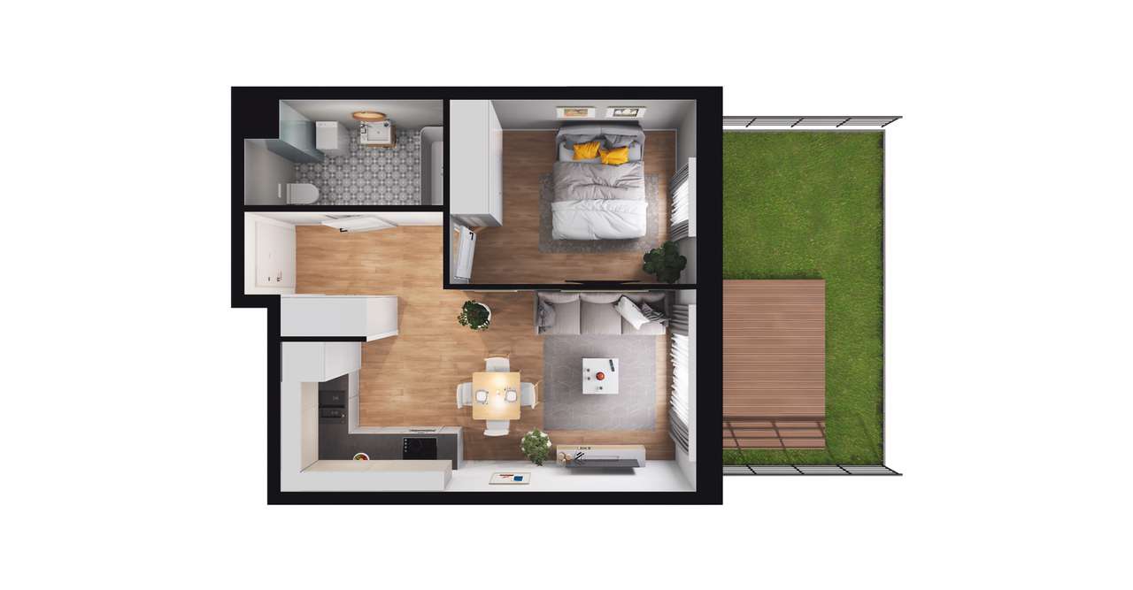 2-pokojowe mieszkanie 35m2 + ogródek Bezpośrednio - Pełny obrazek: 2/8