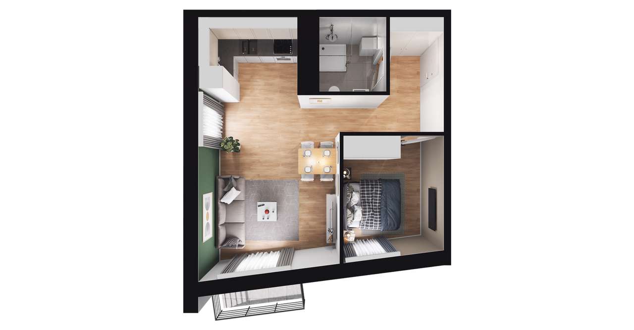 2-pokojowe mieszkanie 44m2 + balkon Bezpośrednio - Pełny obrazek: 3/9