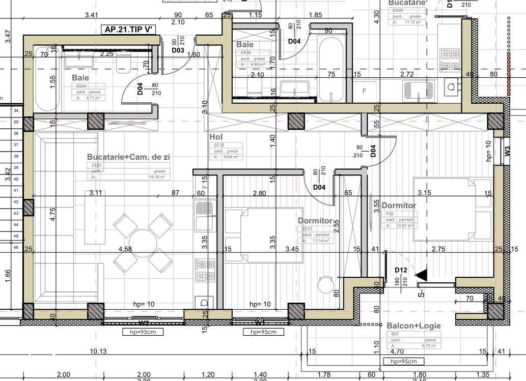 Apartament 3 cam 58 mp semifinisat,et.2 in Apahida-10