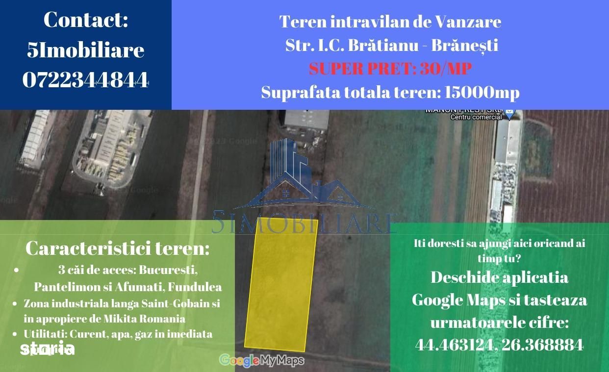 Branesti- Teren Intravilan de Vanzare-Comision 0%