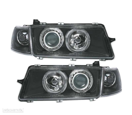 FARÓIS FRONTAIS ANGEL EYES PARA OPEL VECTRA A FUNDO PRETO - 1