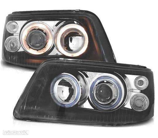 FARÓIS ANGEL EYES LUZ DIURNA PARA VOLKSWAGEN VW T5 03-10 FUNDO PRETO - 1