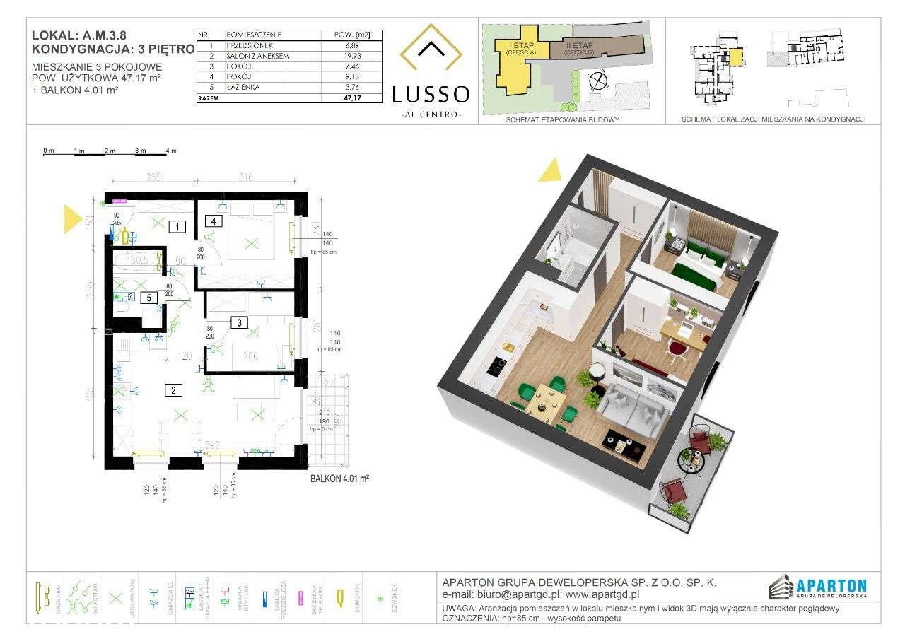 3 pokojowe, Lusso Al Centro A.3.8ROLETY w cenie! - Pełny obrazek: 2/7