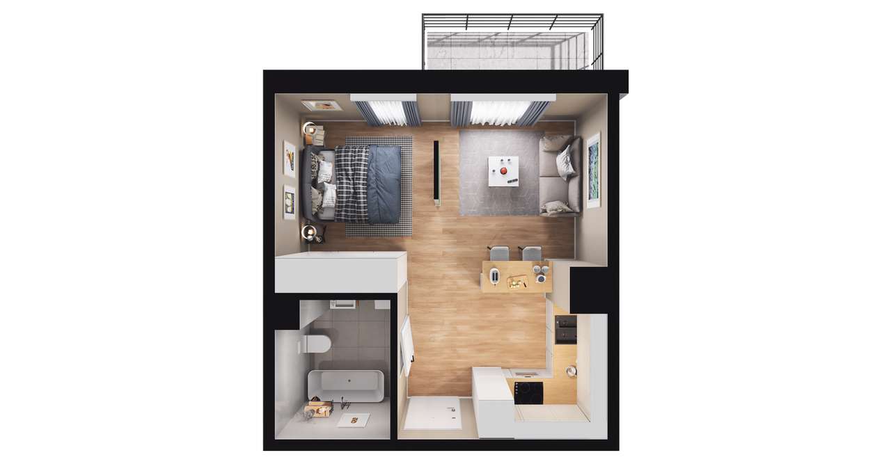 1-pokojowe mieszkanie 32m2 + balkon Bez Prowizji - Pełny obrazek: 2/8