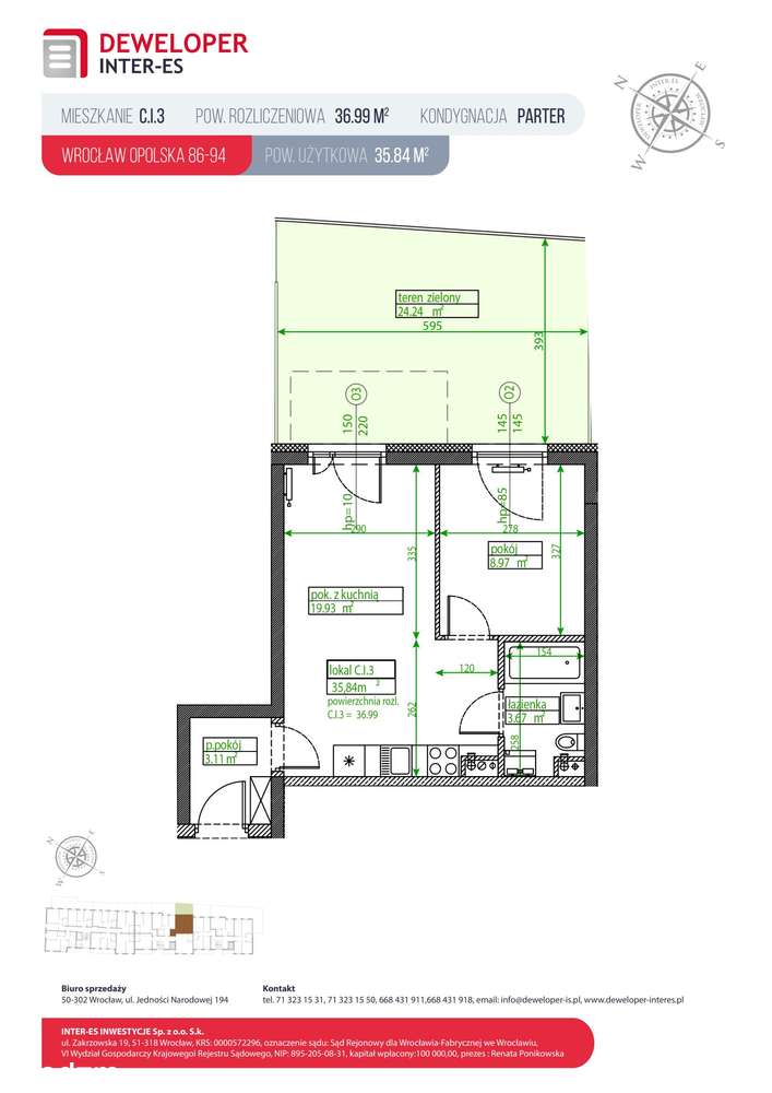 1-pokojowe mieszkanie 35m2 + ogródek Bez Prowizji - Pełny obrazek: 2/5