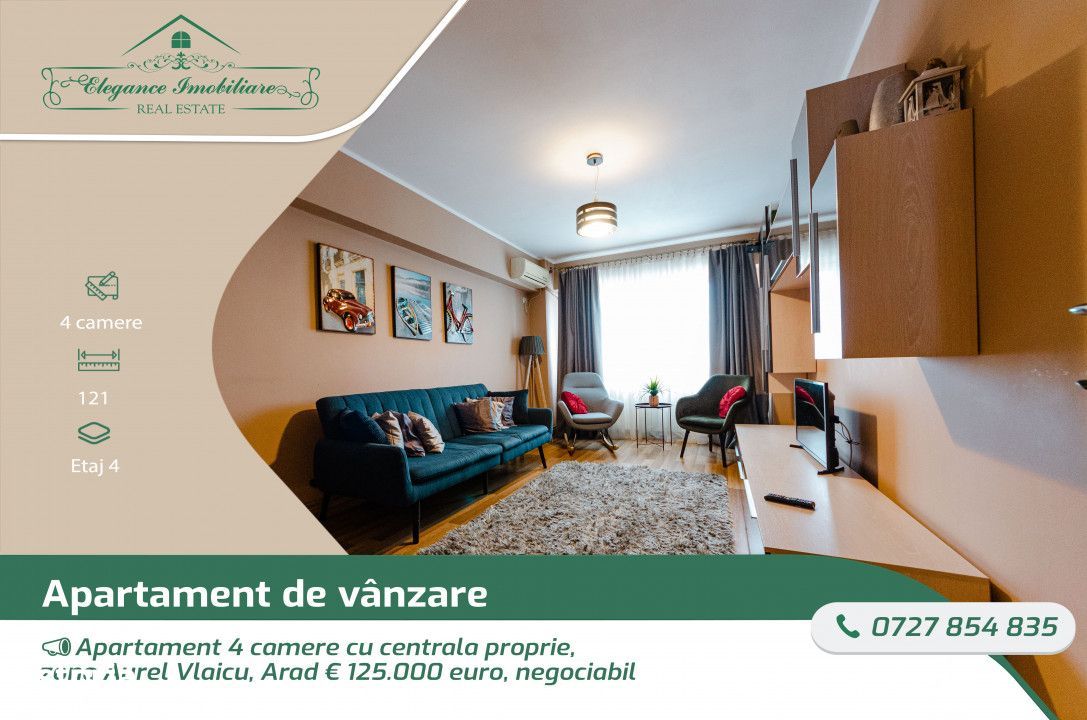 Apartament 4 camere cu centrala proprie, zona Lebada, Arad