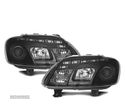 FARÓIS COM LUZ DIURNA LED PARA VOLKSWAGEN VW TOURAN 03-06 FUNDO PRETO - 1