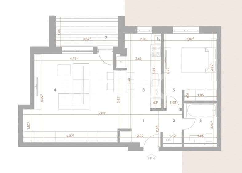 Apartament 2 camere de vanzare decomandat 59 mp zona Turnisor Sibiu - Imagine principală: 2/9