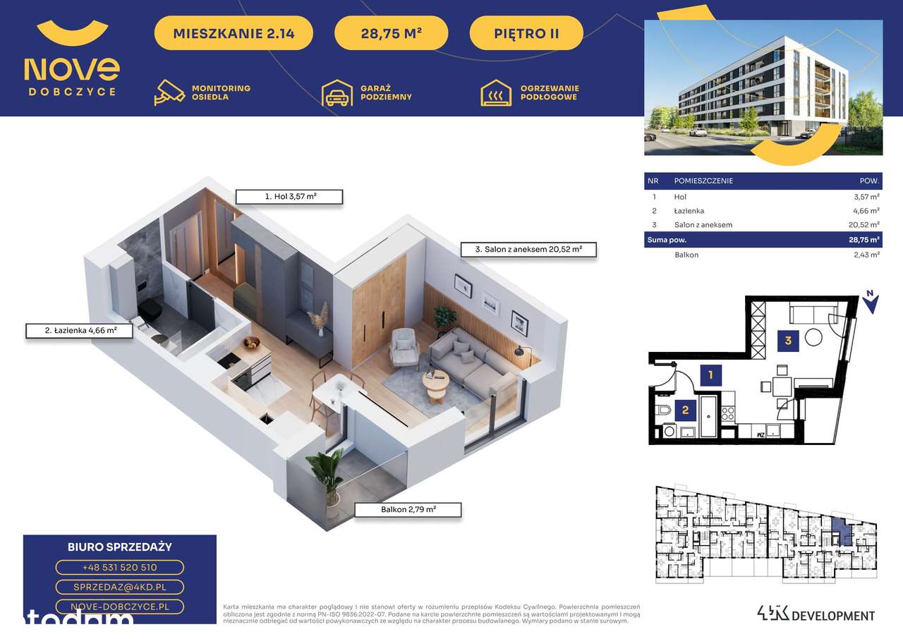 Nove Dobczyce | mieszkanie 1-pok. | 14 - Pełny obrazek: 2/7