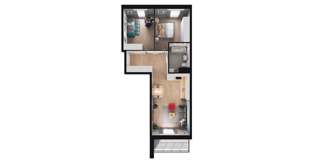 3-pokojowe mieszkanie 57m2 + loggia Bezpośrednio - Pełny obrazek: 2/7