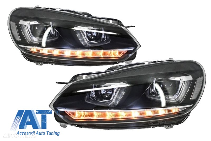 Faruri LED compatibile cu VW Golf 6 VI (2008-up) Design Golf 7 3D U Design Semnal LED Dinamic - 3