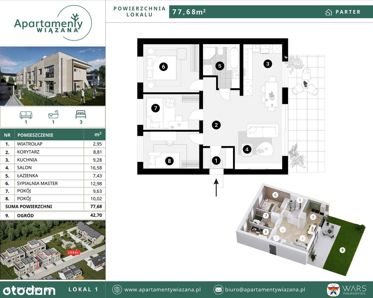 Komfortowe 4-pokojowe mieszkanie z ogródkiem ul.Wiązana Miejskie Media - Pełny obrazek: 5/16