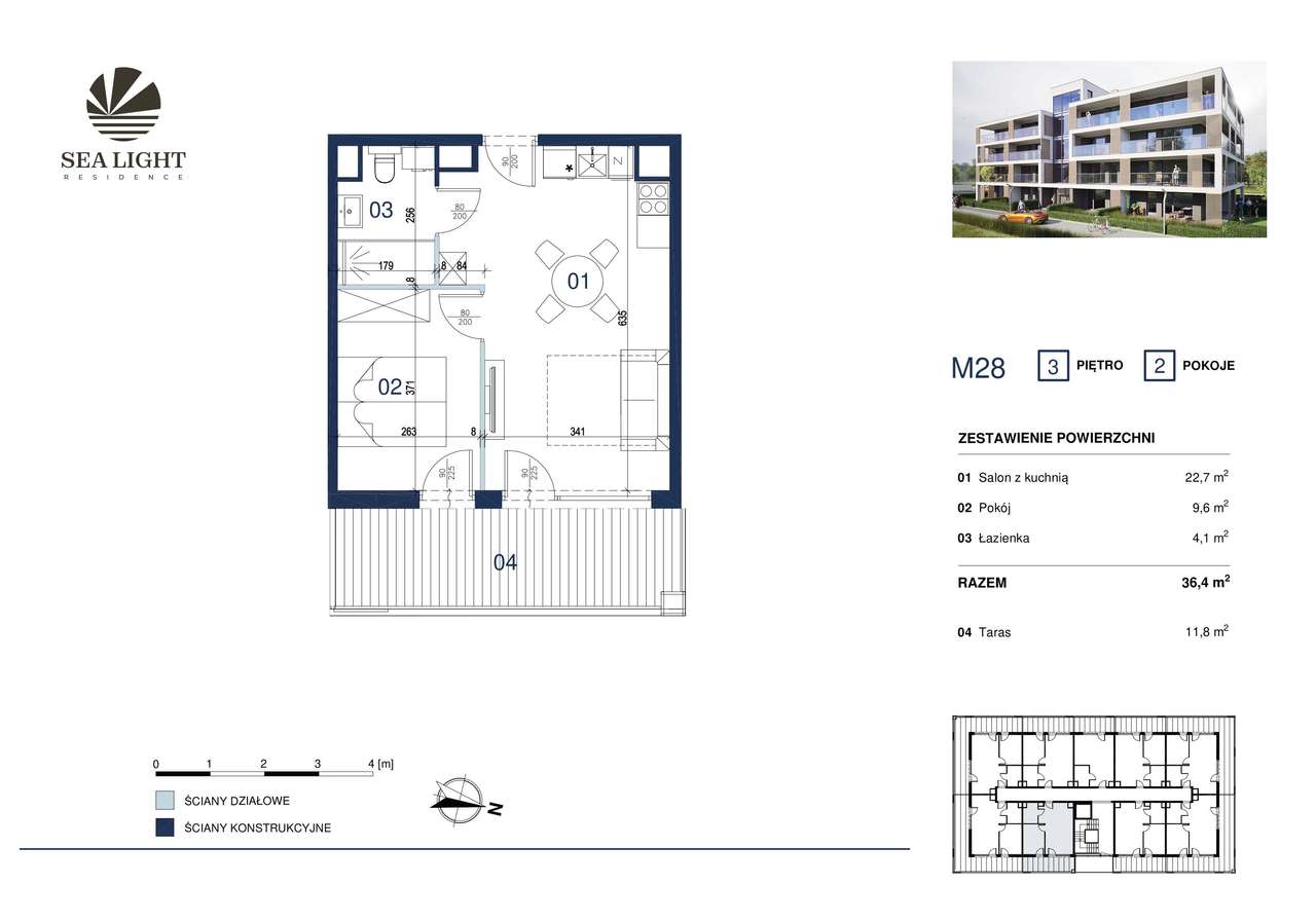 Apartament tuż przy plaży 36,4m2 z tarasem 11,8m2, cena z 23% VAT - Pełny obrazek: 2/12