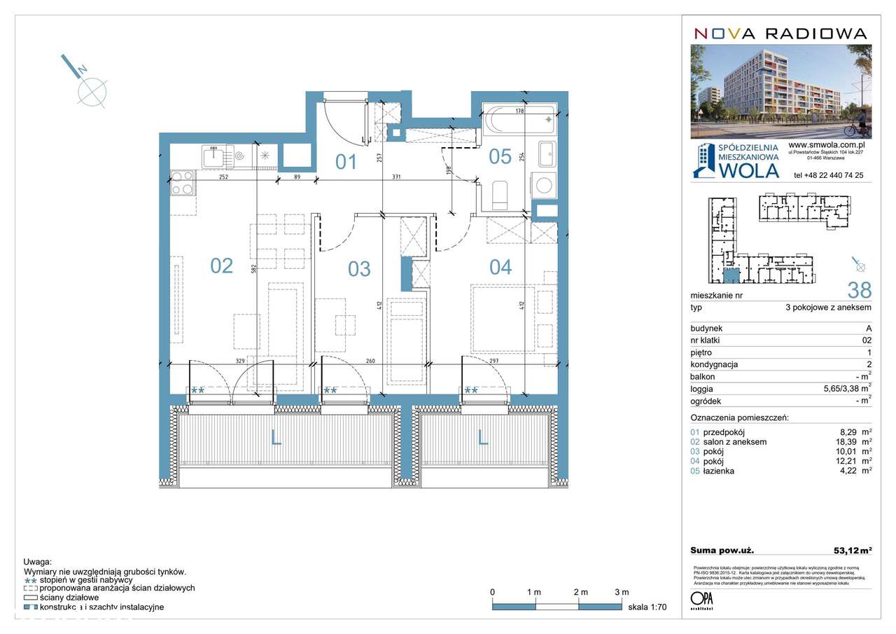 3-pokojowe mieszkanie 53m2 + 2 loggie Bezpośrednio - Pełny obrazek: 2/9