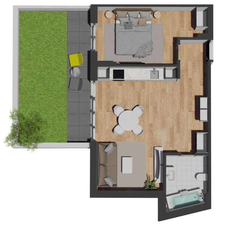 Apartament 2 camere finisat, 51,09mp, 23,96mp curte, zona Vivo - Imagine principală: 2/3