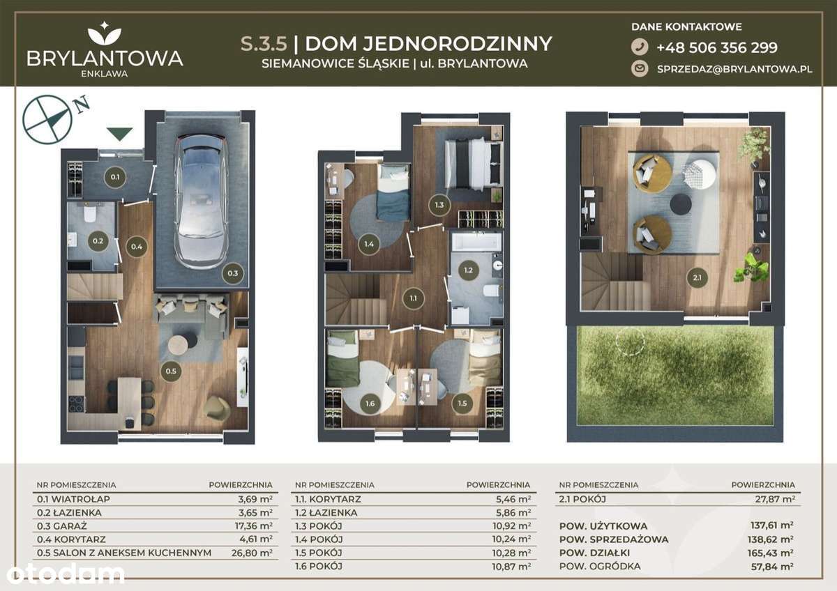 Nowy dom 138m2, 6 pokoi, garaż, ogródek 58m2