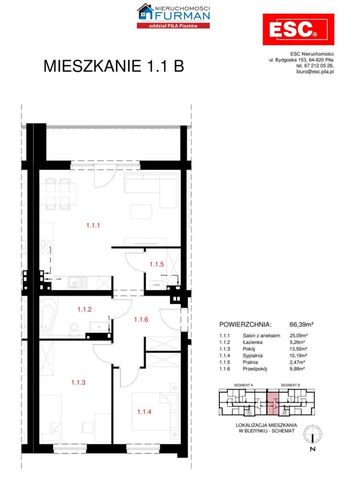 Mieszkanie, 66,39 m², Piła