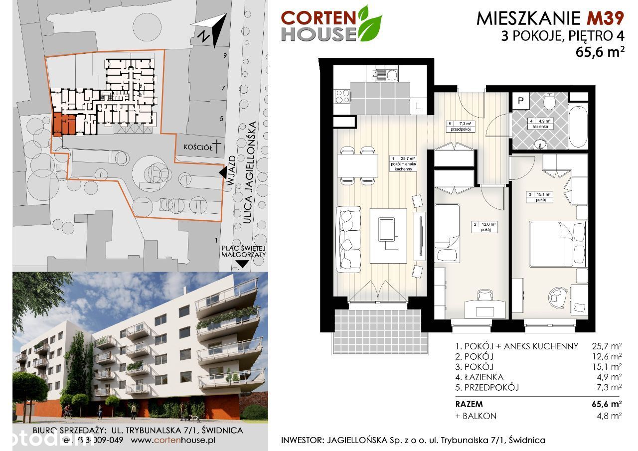 CortenHouse – 3 pokoje/aneks/balkon/65,60m² (M39)