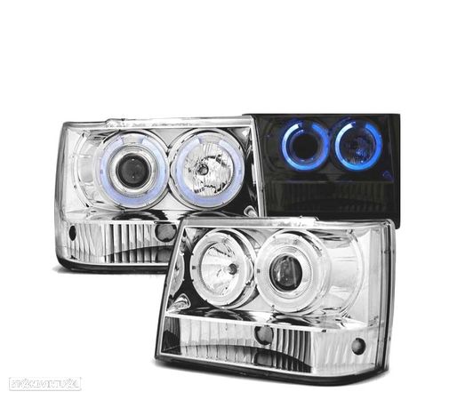 FARÓIS ANGEL EYES PARA JEEP GRAND CHEROKEE 93-98 CHROME CROMADO - 1