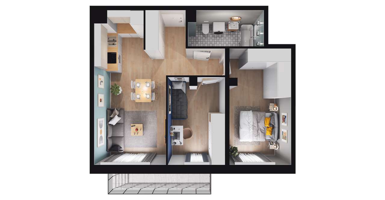 3-pokojowe mieszkanie 58m2 + balkon - Pełny obrazek: 2/8