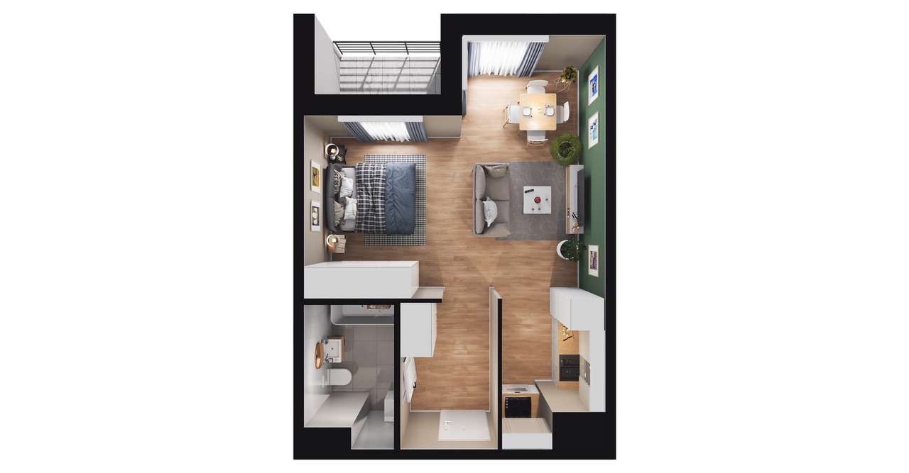 1-pokojowe mieszkanie 37m2 + loggia Bez Prowizji - Pełny obrazek: 2/8