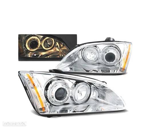 FARÓIS ANGEL EYES PARA FORD FOCUS II 04-08 CHROME CROMADO H1 H7 - 1