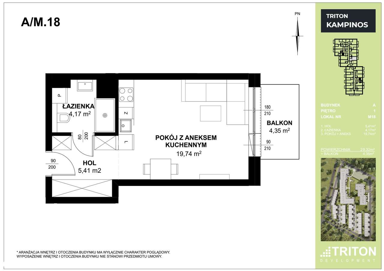 1-pokojowe mieszkanie 29m2 + balkon - Pełny obrazek: 2/5
