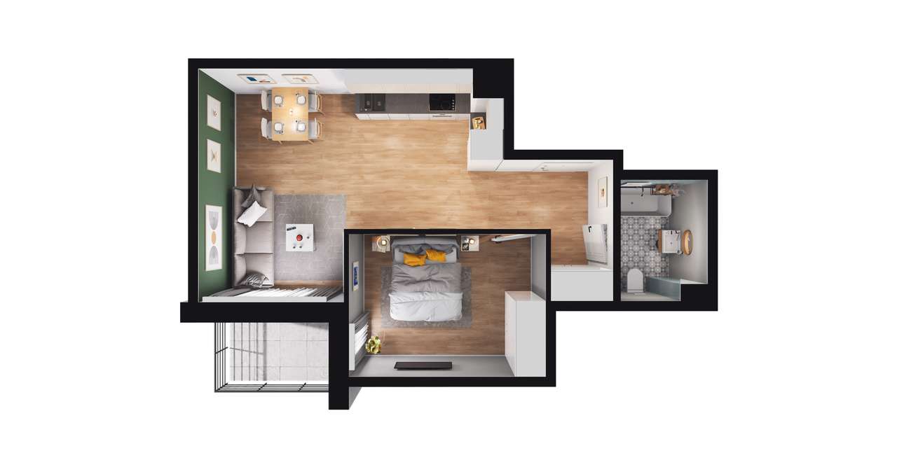 2-pokojowe mieszkanie 43m2 + balkon - Pełny obrazek: 2/5