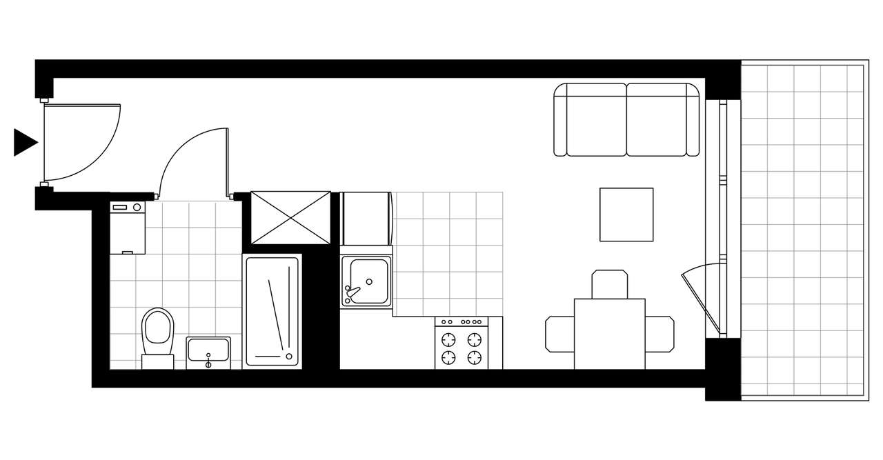 1-pokojowe mieszkanie 26m2 + loggia - Pełny obrazek: 3/8