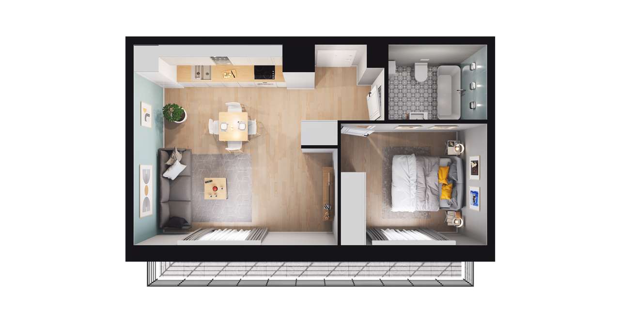 2-pokojowe mieszkanie 39m2 + taras Bez Pośredników - Pełny obrazek: 2/8