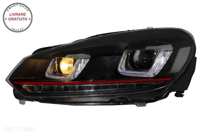 Faruri LED VW Golf 6 VI (2008-2013) Golf 7 3D Design Red Strip GTI LED Dinamic cu - livrare gratuita - 6
