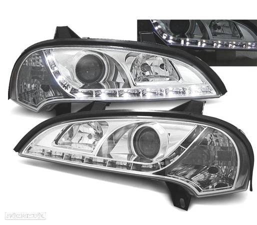 FARÓIS FRONTAIS LUZ DIURNA LED PARA OPEL TIGRA FUNDO CROMADO - 1