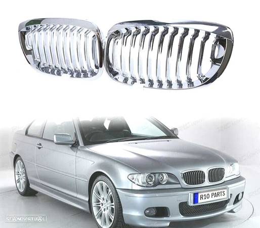 GRELHAS FRONTAIS PARA BMW E46 COUPE + CABRIO 03+ CROMADAS - 1