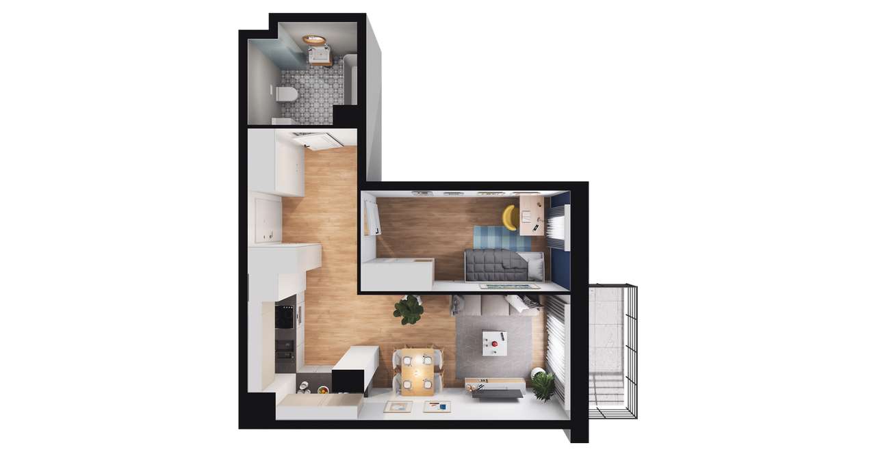 2-pokojowe mieszkanie 41m2 + balkon - Pełny obrazek: 2/8