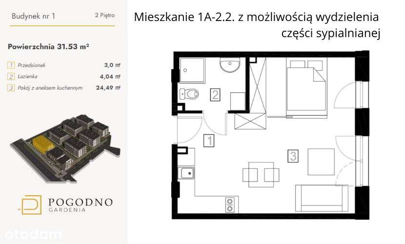 Kawalerka z możliwością wydzielenia sypialni! - Pełny obrazek: 2/10
