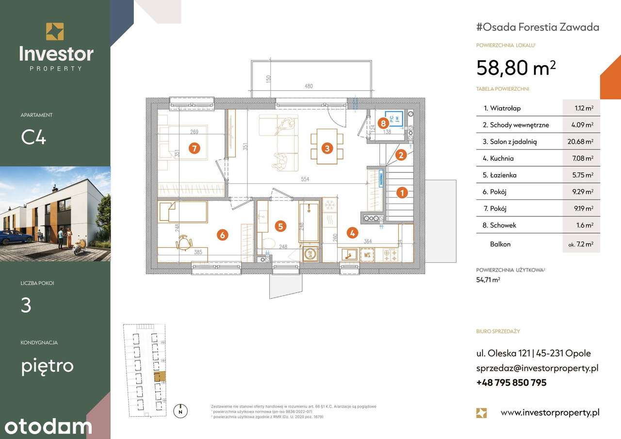 Apartament z balkonem | #Osada Forestia Zawada | 58,80 m² | 3 pokoje - Pełny obrazek: 5/10