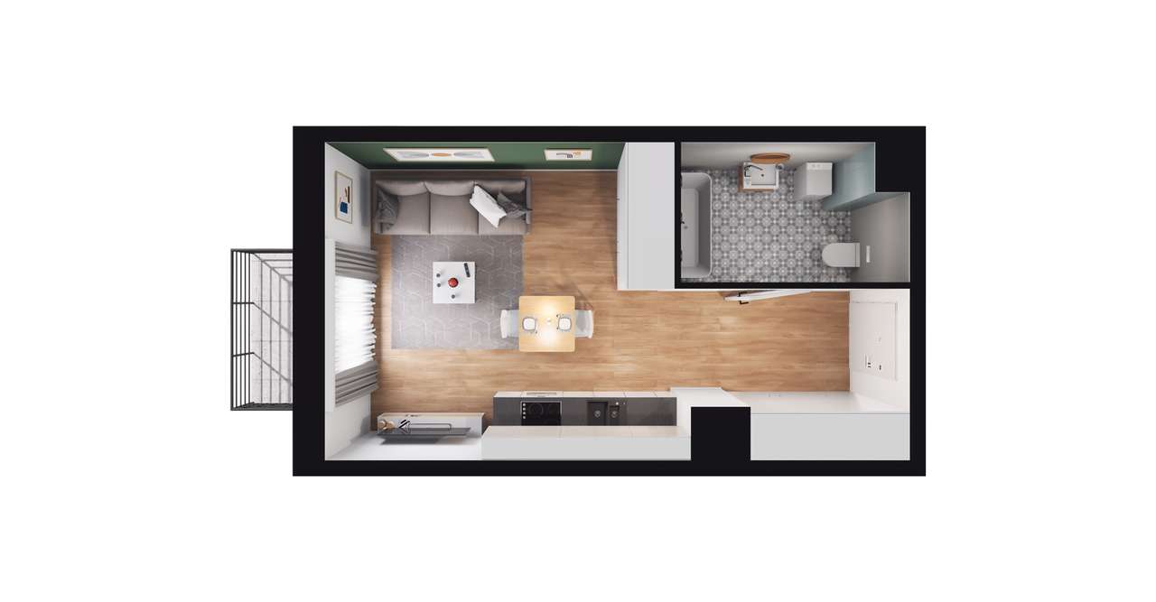 1-pokojowe mieszkanie 27m2 + balkon Bezpośrednio - Pełny obrazek: 3/9