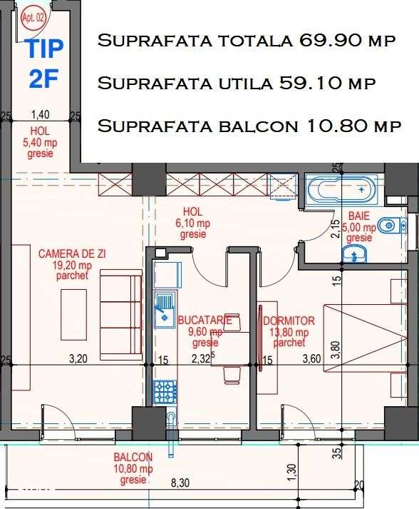 ADAMANT ECLYPSE, 2 camere decomandat, TIP 2F, 69.9mp - Imagine principală: 3/15