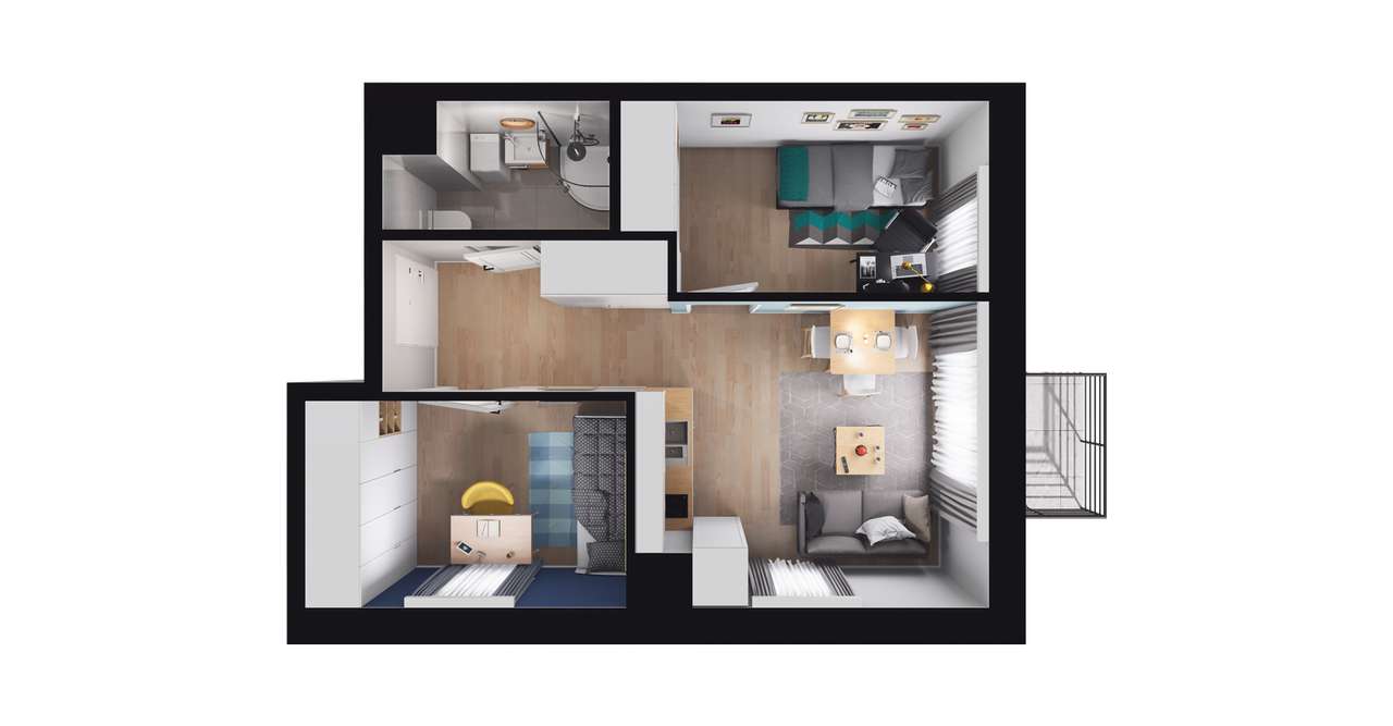 3-pokojowe mieszkanie 37m2 + balkon - Pełny obrazek: 2/8