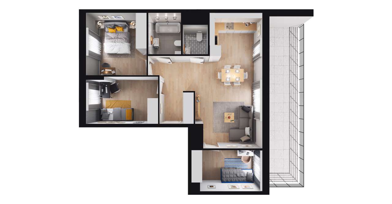 4-pokojowe mieszkanie 73m2 + taras Bez Prowizji - Pełny obrazek: 2/8