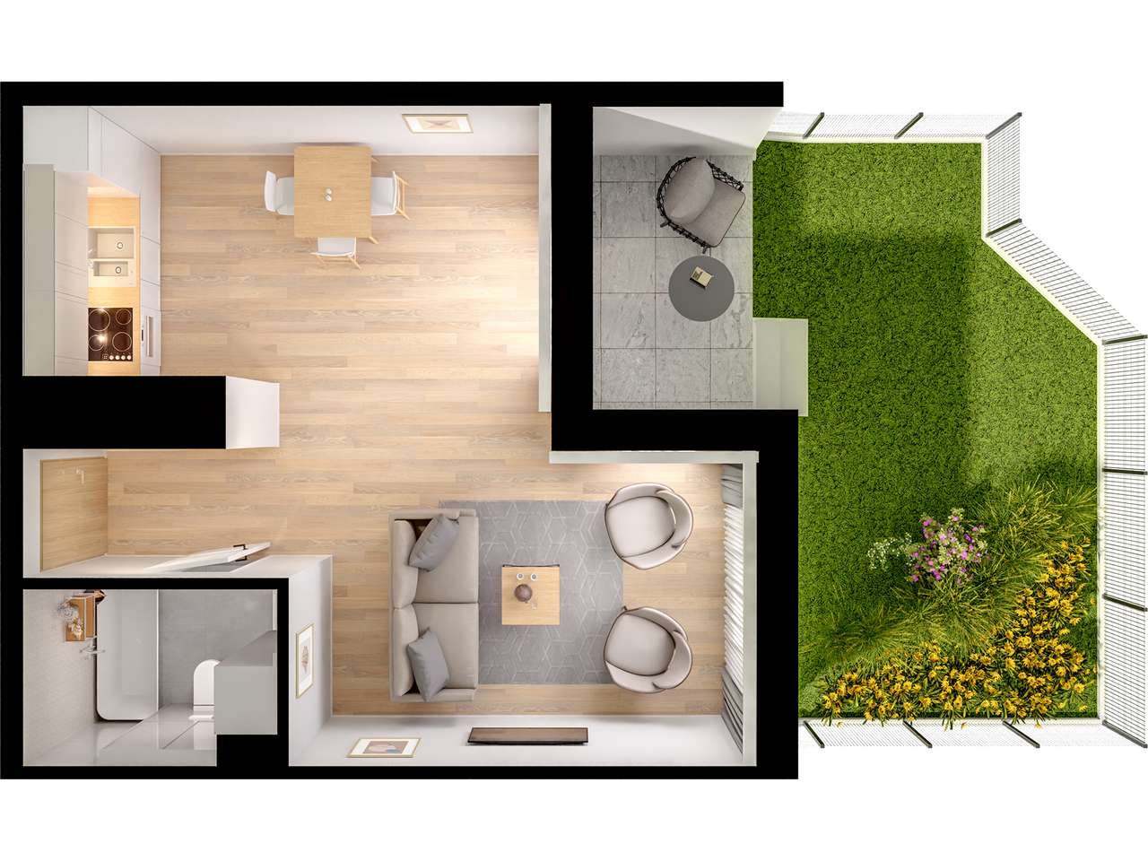 1-pokojowe mieszkanie 34,42 m2 + ogródek - Pełny obrazek: 1/10