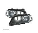 FARÓIS OPTICAS ANGEL EYES CCFL LED + PISCAS PARA BMW E46 COUPE 99-03 FUNDO PRETO - 3