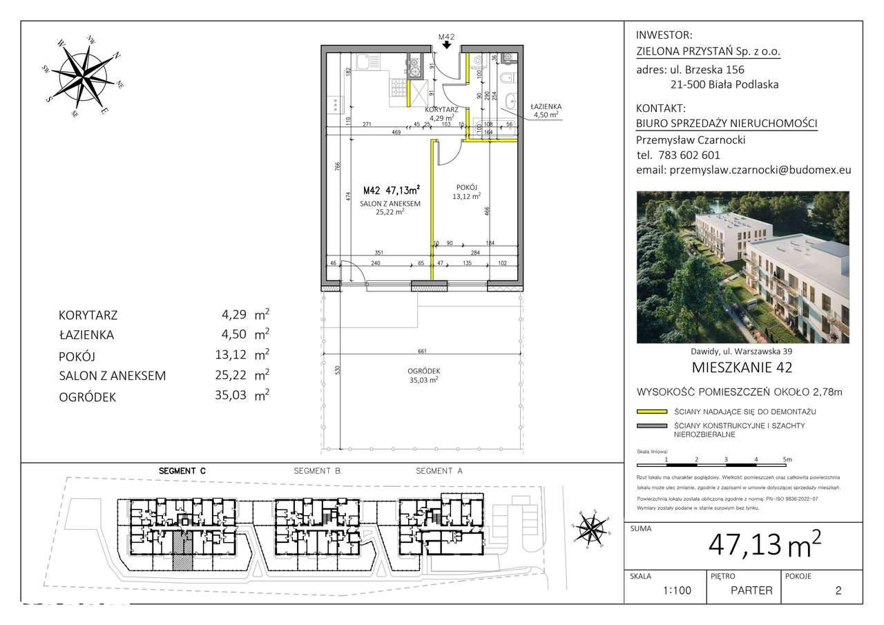 2-pokojowe mieszkanie 47m2 + ogródek - Pełny obrazek: 2/6