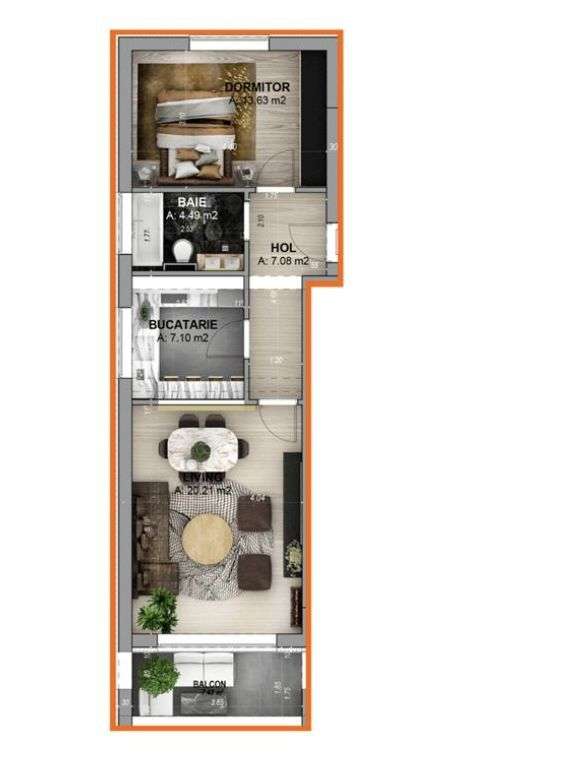 Ap 2 camere cu terasa de 10.42 mp, aer conditionat si jaluzele - Imagine principală: 4/10