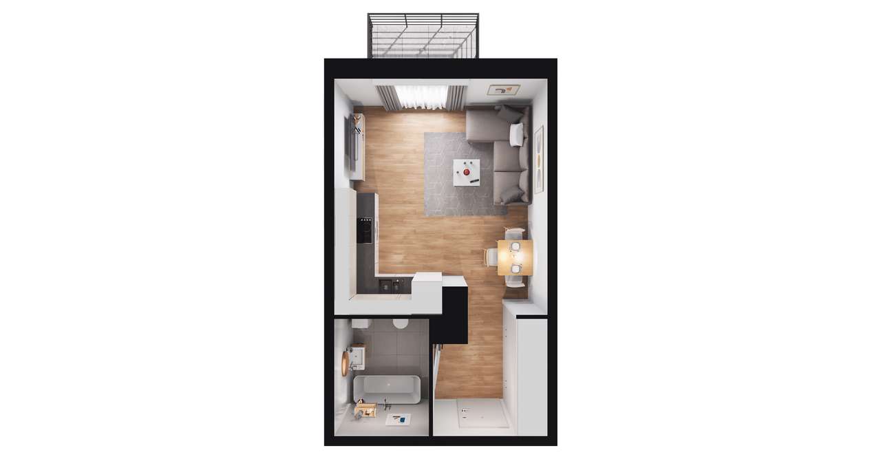 1-pokojowy apartament inwestycyjny 27m2 + balkon - Pełny obrazek: 2/8